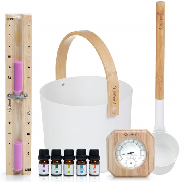 Sauna Set KJELL 2 9teilig Saunazubehör Weiß