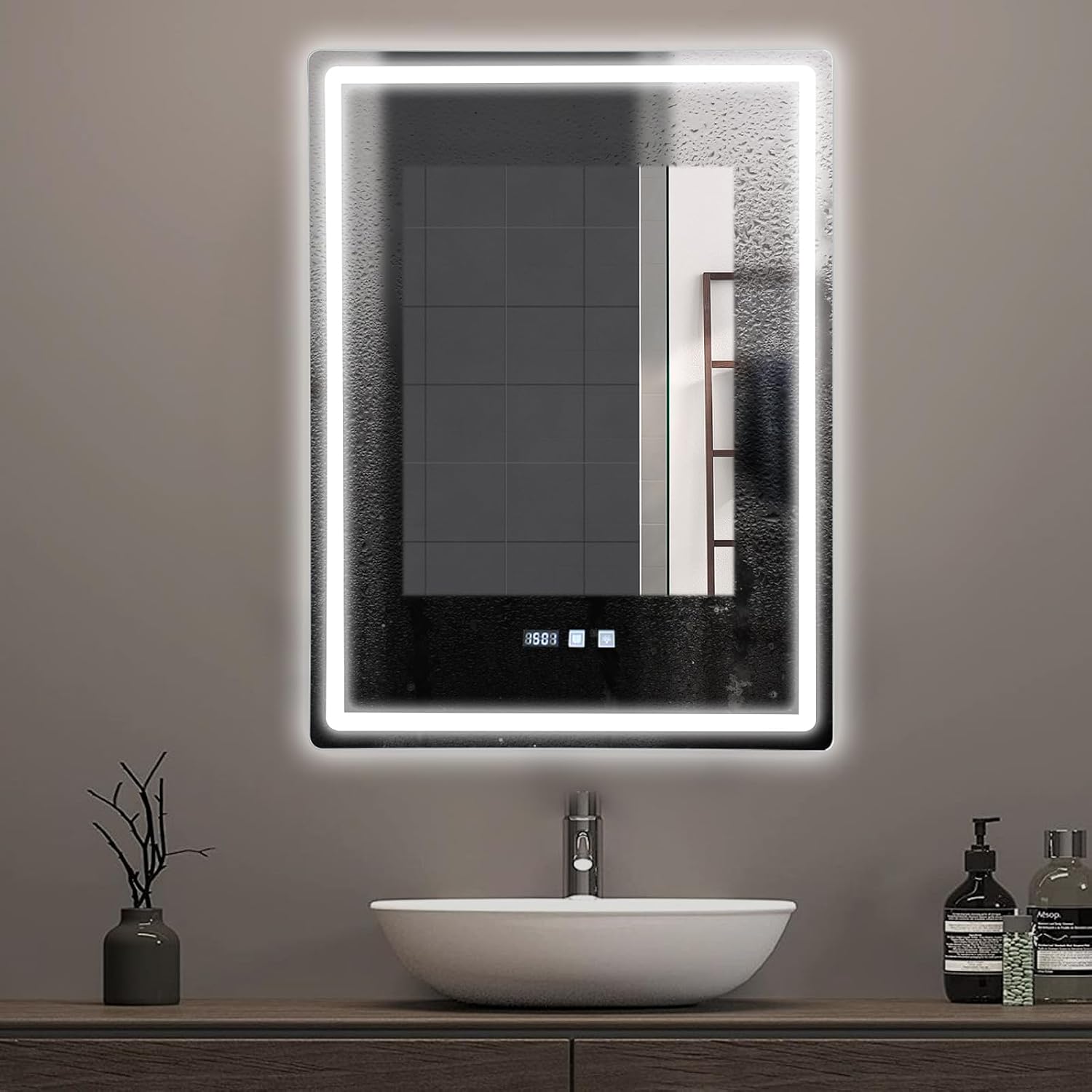 Badspiegel Mit Beleuchtung 60x80cm ，led Spiegel Mit 3 Lichtfarben Dimmbar, Entnebelung，wandspiegel Led-spiegel-bad Horizontal/vertikal Für Badezimmern, Waschräumen (60×80cm)