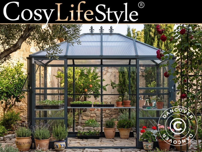 Orangerie Polycarbonat M/basis, 6,1m2, 2,84x2,15x2,43m, Schwarz - Dancover