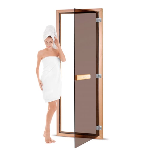 Saunatür mit Zarge 70 x 190 cm robuste Konstruktion mit Holzgriff Bronze