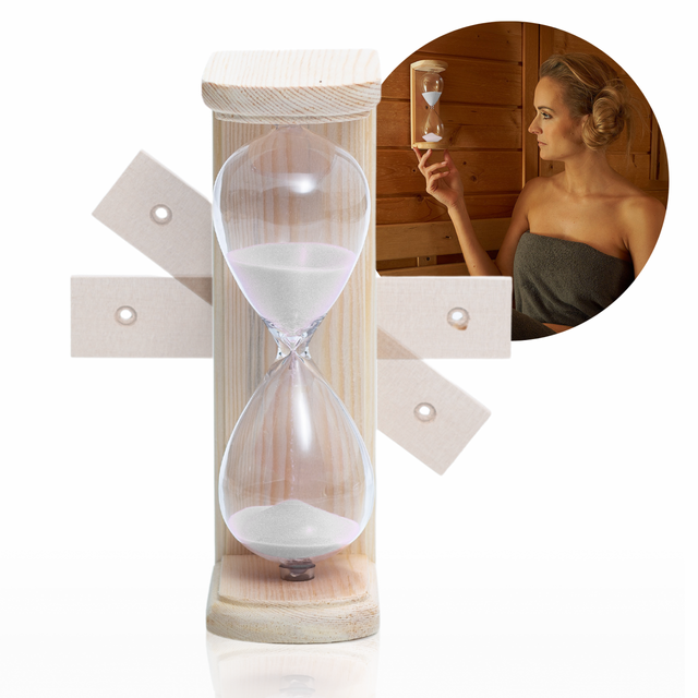 Sauna Sanduhr Eieruhr 15 Minuten Hitzebeständiges Klarglas & Naturholz für Sauna Küche Bad
