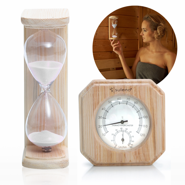 SaunazubehörSet EMMA 2teiliges Set mit Klimamesser und Sanduhr Temperatur und Luftfeuchtigkeit