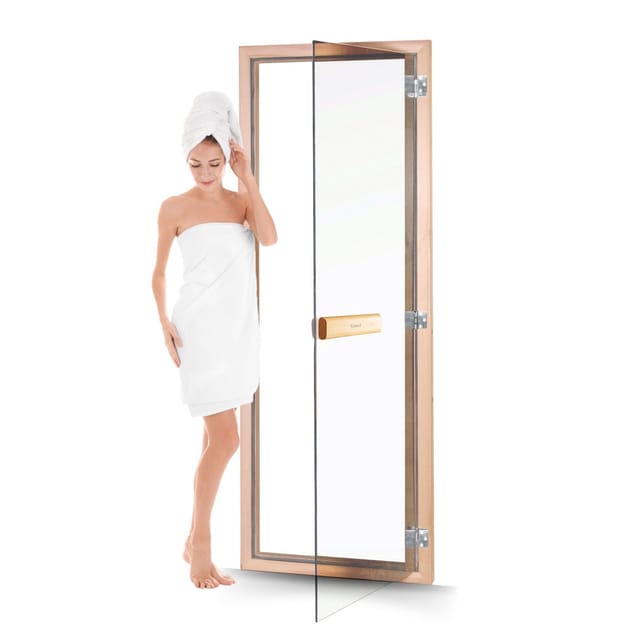 Saunatür mit Zarge 70 x 190 cm robuste Konstruktion mit Holzgriff Kristallklar