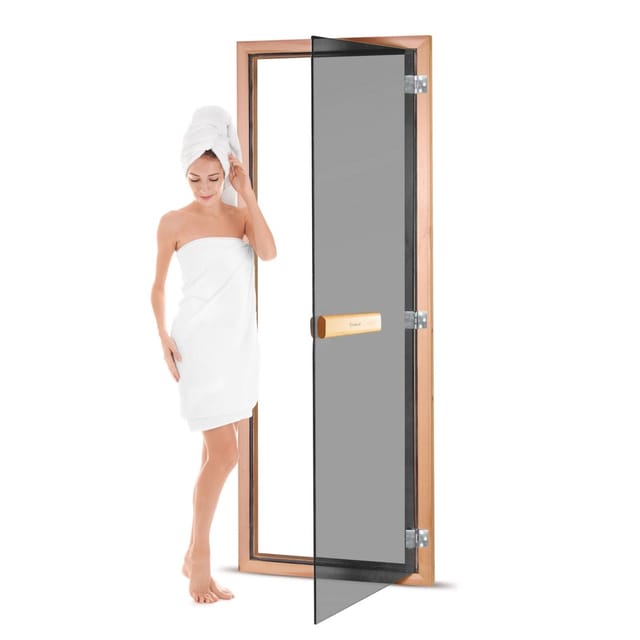 Saunatür mit Zarge 70 x 190 cm robuste Konstruktion mit Holzgriff Anthrazit