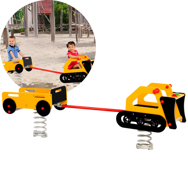 Federwippe Federtier PLANIERRAUPE + ANHÄNGER Schaukelwippe für Kinder Privatgarten & Spielplatz