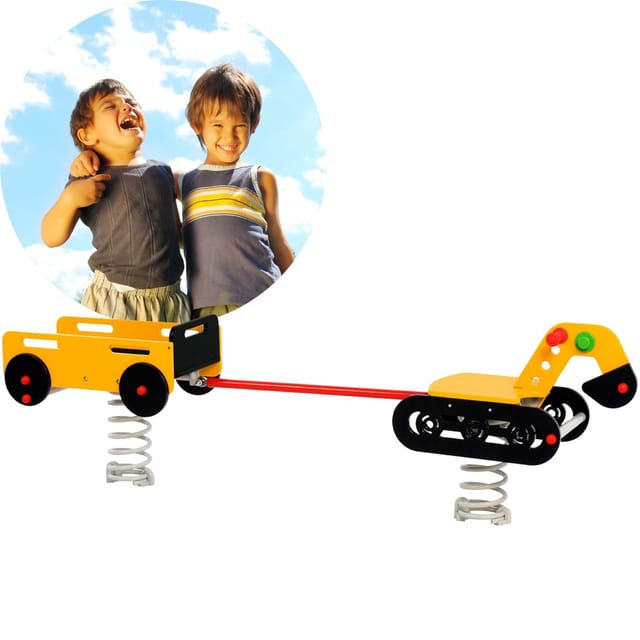Federwippe Federtier BAGGER + ANHÄNGER Schaukelwippe für Kinder Privatgarten & Spielplatz