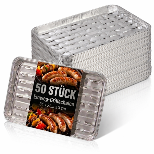 AluGrillschalen 34x225 cm Einweg Grillschale für Grill & Backofen 50 Stück