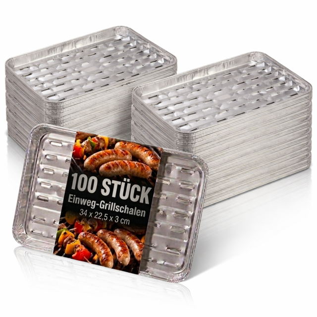 AluGrillschalen 34x225 cm Einweg Grillschale für Grill & Backofen 100 Stück