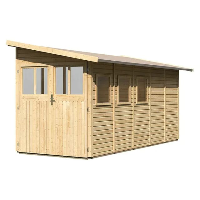 Gartenhaus Holz WANDLITZ 5 181 x 442 m 19 mm Anlehnschuppen Naturbelassen