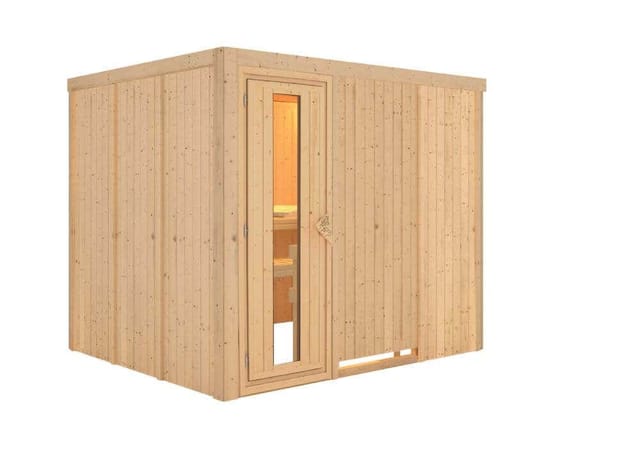 Sauna GOBIN 231 x 196 m 9.0 kW Ofen integr. Steuerung mit Dachkranz Energiespartür