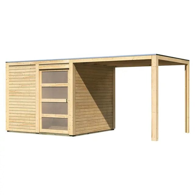 Gartenhaus QUBIC MIT ANBAUDACH 19 mm 246 x 246 m Naturbelassen