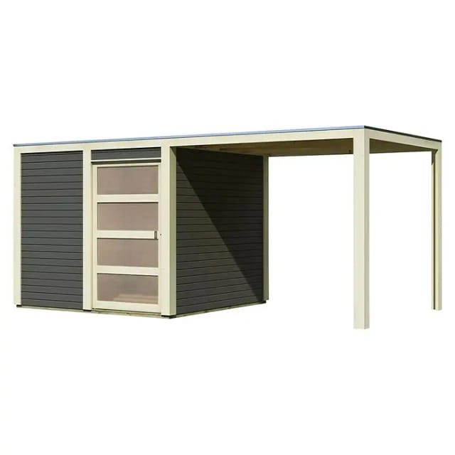 Gartenhaus QUBIC MIT ANBAUDACH 19 mm 246 x 246 m Terragrau