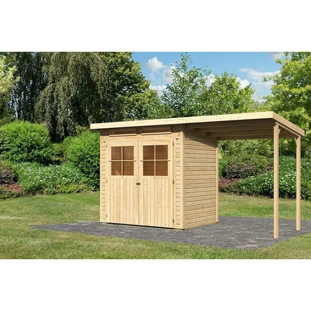 Gartenhaus Holz GLÜCKSBURG 2 19 mm 203 x 155 m Naturbelassen Mit Anbaudach 190 m