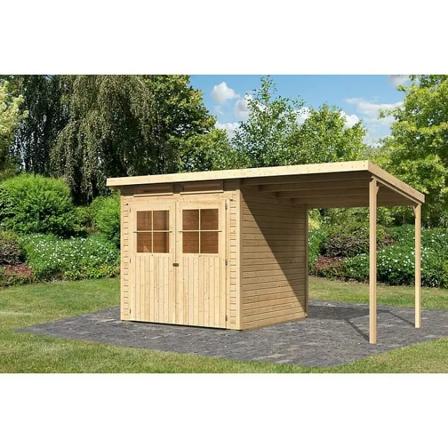 Gartenhaus GLÜCKSBURG 3 19 mm 213 x 217 m Naturbelassen Mit Anbaudach 190 m