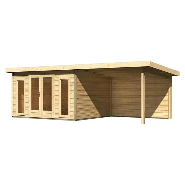 Gartenhaus Holz RADEBURG 2 369 x 309 m Naturbelassen inkl. 330 m Anbaudach + Rückwand