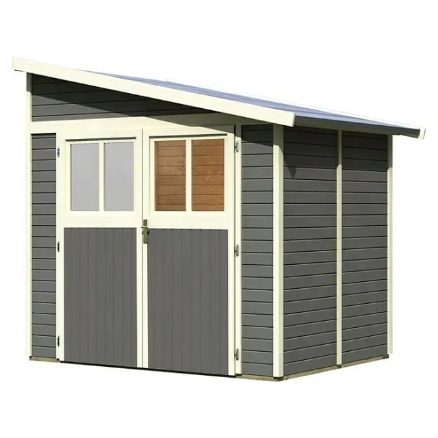Gartenhaus Holz BOMLITZ 2 181 x 181 m 19 mm Anbauschuppen Terragrau