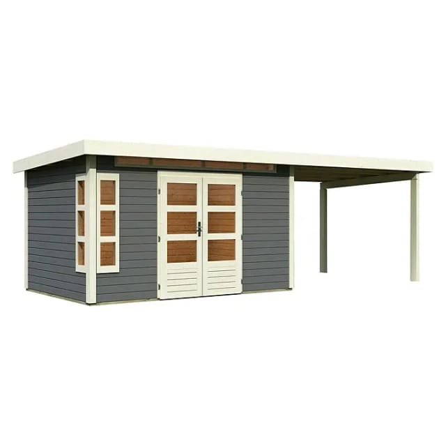 Gartenhaus KASTORF 7 28 mm 364 x 244 m Terragrau inkl. 320 m Anbaudach