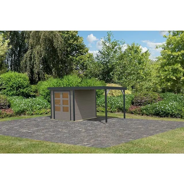 Gartenhaus JUPITER 213 m x 217 m 19 mm Hybridhaus inkl. 240 m Anbaudach Wassergrau Anthrazit