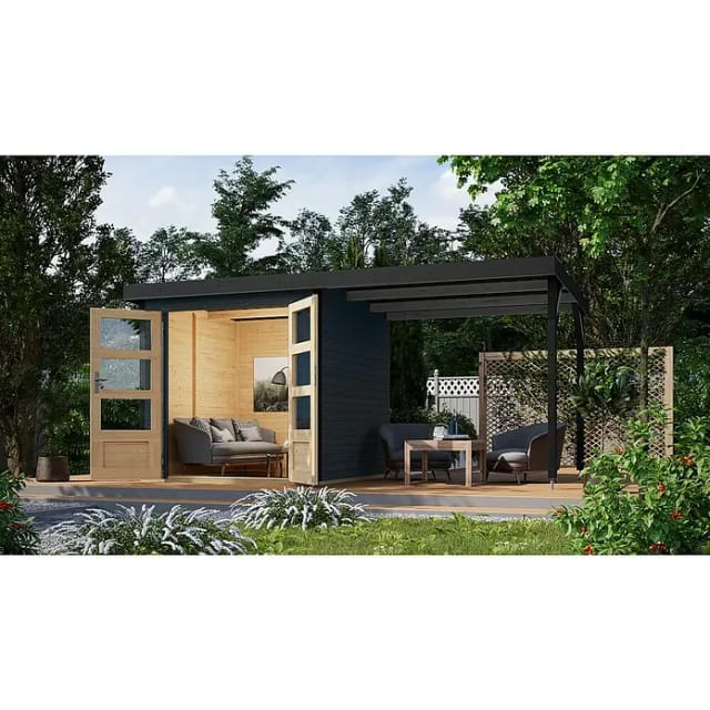 Gartenhaus JUPITER 213 m x 217 m 19 mm Hybridhaus inkl. 240 m Anbaudach Anthrazit Anthrazit
