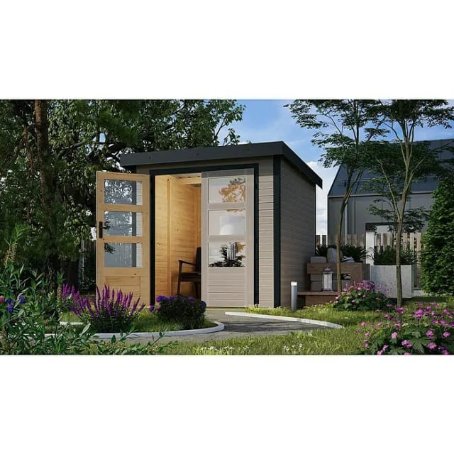 Gartenhaus JUPITER 213 m x 217 m 19 mm Hybridhaus Ohne Anbaudach Wassergrau Anthrazit