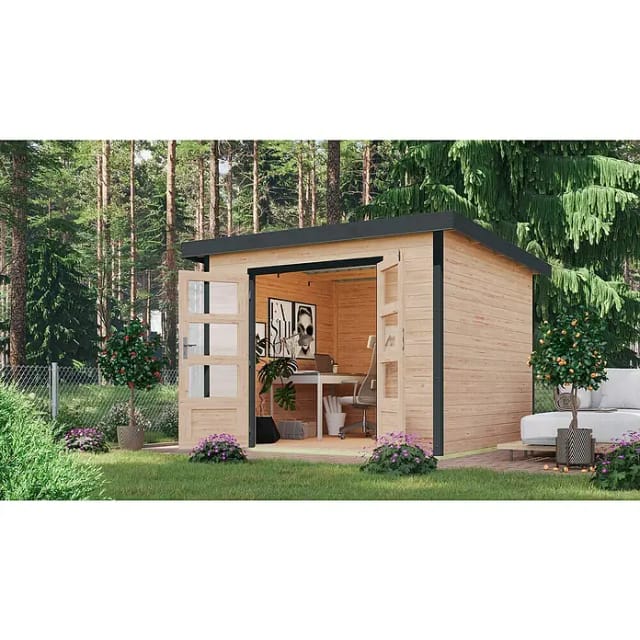 Gartenhaus PLUTO 271 x 271 m 28 mm Hybridhaus Ohne Anbaudach Naturbelassen Anthrazit