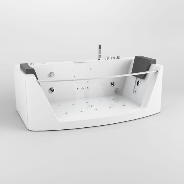 TroniTechnik Whirlpool Badewanne MILOS 180cm x 88cm mit Heizung, Wasserfall, Hydromassage und Farblichtherapie