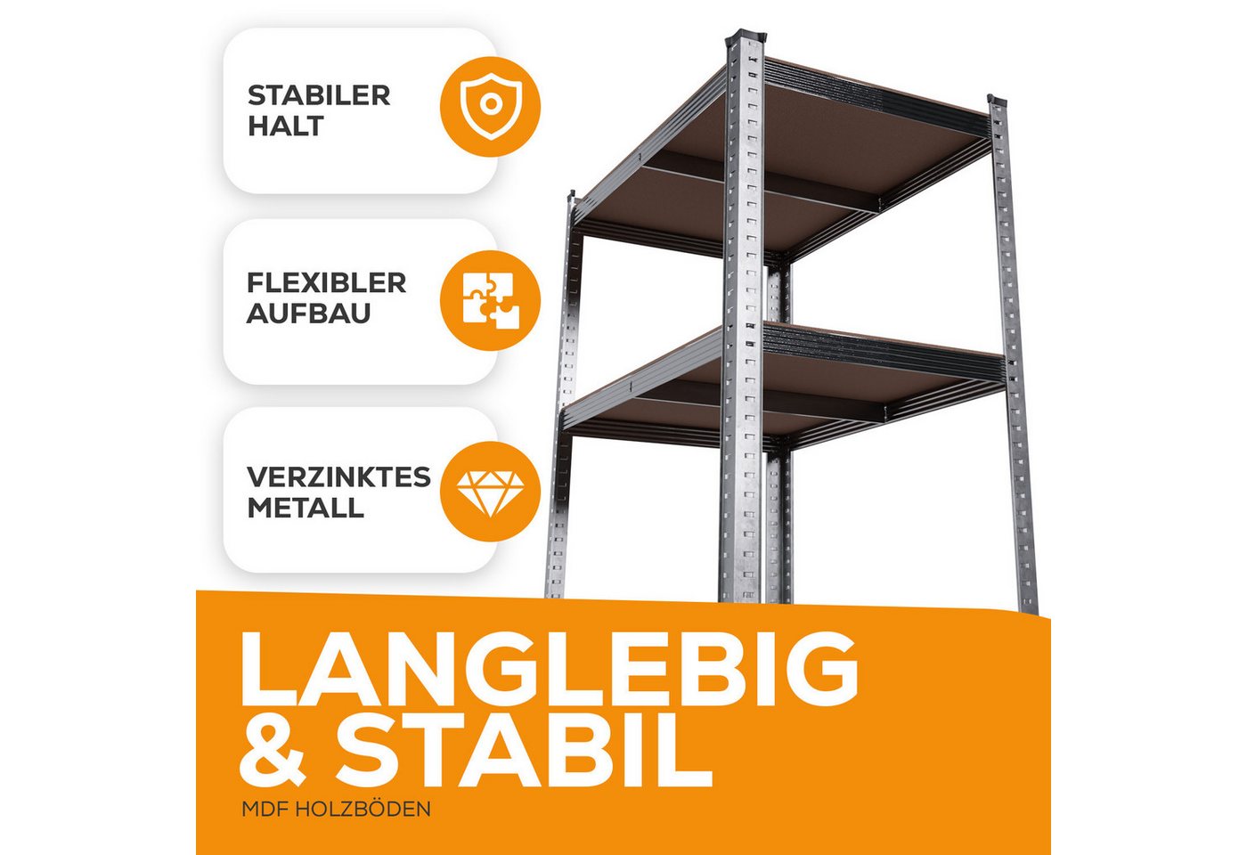 TroniTechnik Schwerlastregal Lagerregal Kistenregal mit MDF Platten, verzinkt TT-LR 01