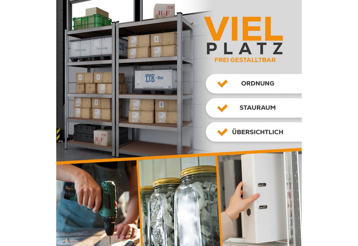 TroniTechnik Schwerlastregal Lagerregal Kistenregal mit MDF Platten, verzinkt TT-LR 01 Bild 5