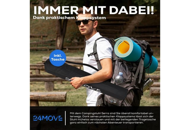 24MOVE® Campingstuhl Klappstuhl Outdoor Angelstuhl Camping faltbar schwarz 2er Set
