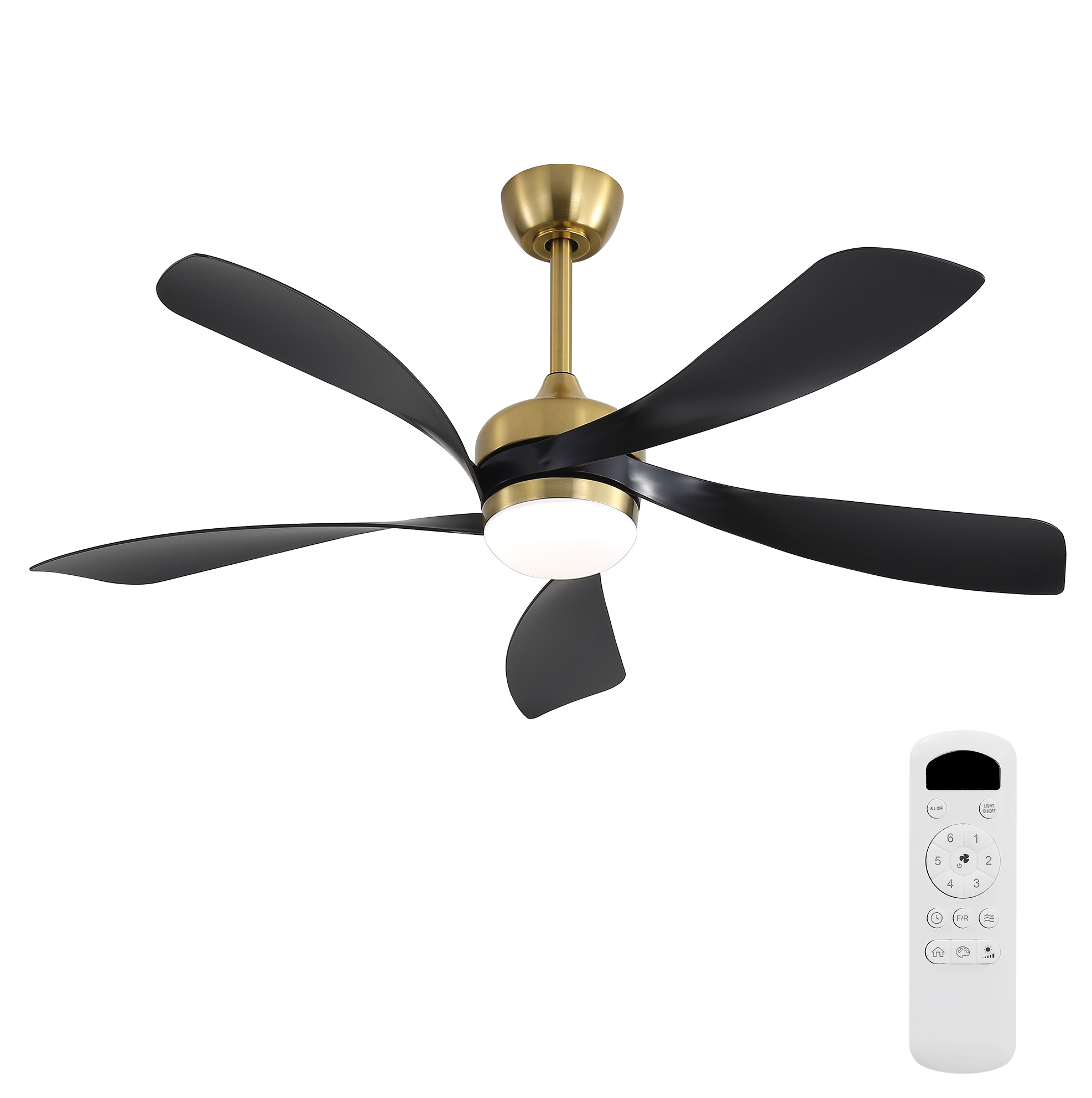 Deckenventilator 132 Cm Schwarz Und Gold Aus Abs Mit Led-beleuchtung, Timer, Leisem Dc-motor Und Umkehrfunktion