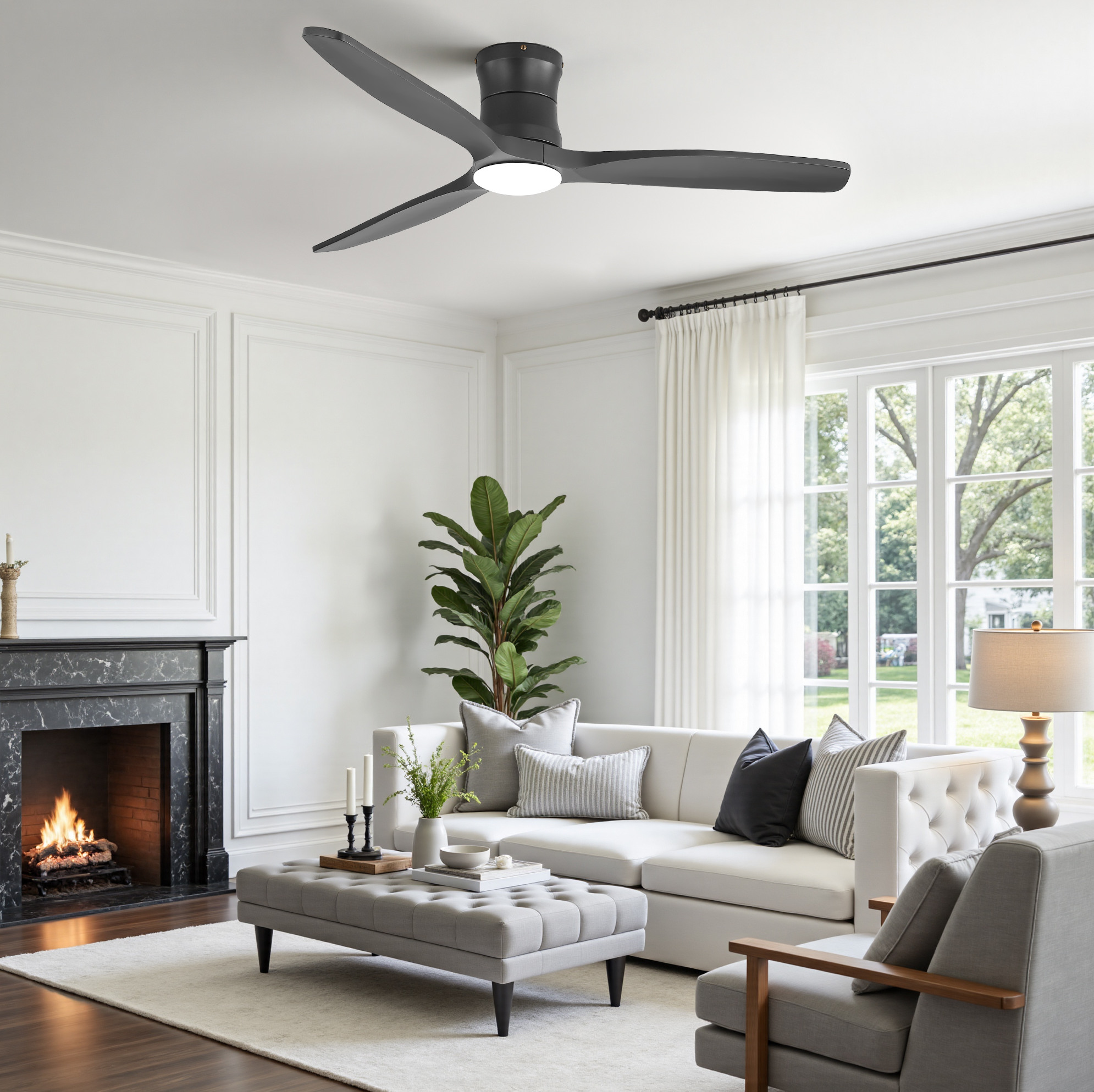 Deckenventilator 132 Cm Mattschwarz Aus Metall Und Holz Mit Led-licht, Fernbedienung, Leisem Dc-motor Und Timer