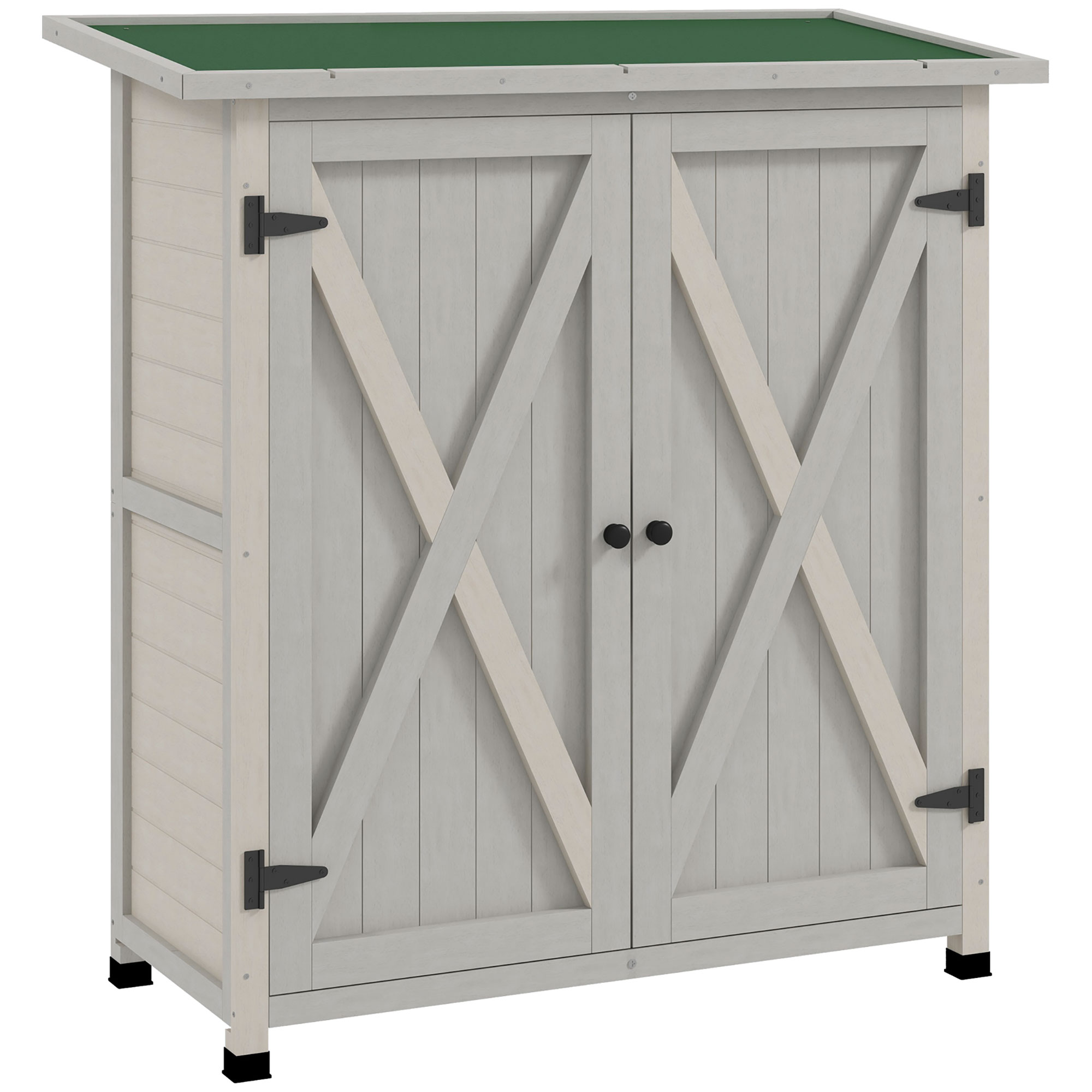 Elvmi Gartenschrank Mit 2 Türen, 2 Regalböden Und Schrägdach, Aus Holz, Hellgrau, 110 × 55 × 117 Cm