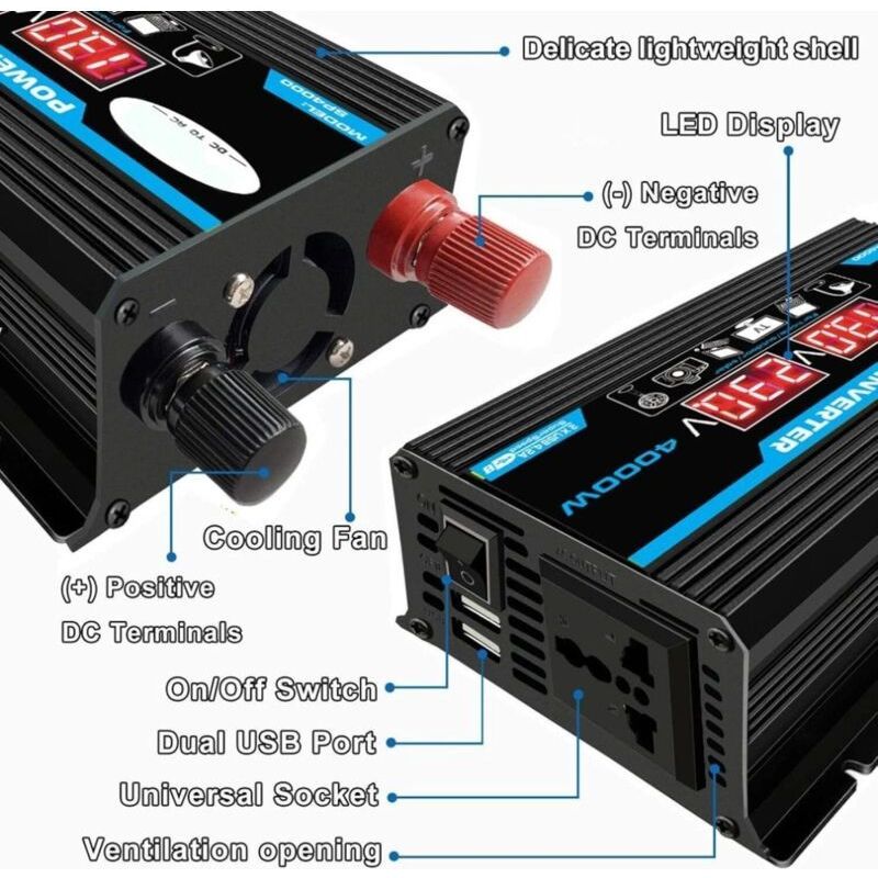 4000-w-wechselrichter (12 V Auf 220 V/110 V) – Modifizierte Sinuswelle, Zwei Usb-anschlüsse, Integriertes Ladegerät, Für Fahrzeuge