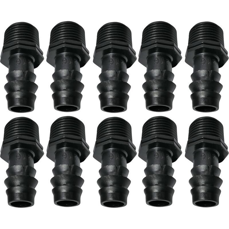 Schlauchverbinder Mit Widerhaken Für 16-mm-tropfschläuche – 10er-packung Mit 1/2″-gewindefittings Aus Robustem Kunststoff