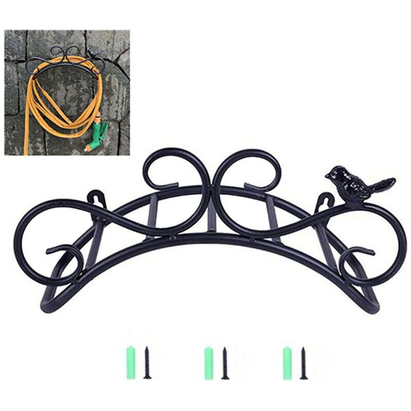 Schwarzer, Wandmontierter Gartenschlauchhalter Aus Gusseisen – Kartokner, 35 X 17 X 15 Cm, Dekoratives Und Robustes Design