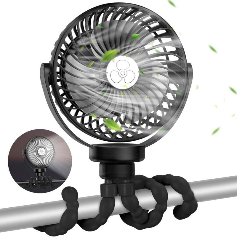 Tragbarer Usb-tischventilator, 3 Geschwindigkeitsstufen, 360°-drehung, 2600-mah-akku – Ideal Für Kinderwagen, Büro Und Camping