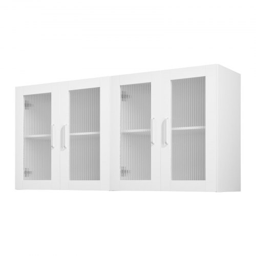 Wandschrank Für Waschküche, 2-stöckiger Wandhängeschrank Mit Verstellbarer Ablage, Küchenschrank Mit 4 Türen, Für Küche Bad Wäscherei, 122x30,x61 Cm, 72,6 Kg Belastbarer Oberschrank
