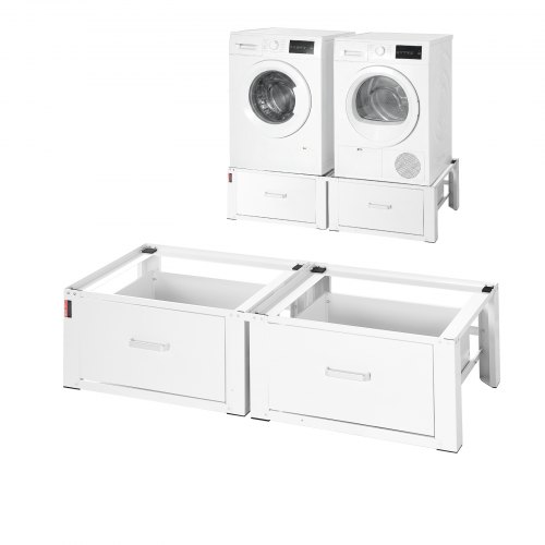 Waschmaschinen Untergestell, 290 Mm Hoch, Waschenmaschinenerhöhung Mit Schublade, Tragkraft 150 Kg, Rutschfeste Füße, Stahl-trocknersockel, Podest, Universell Passend, Weiß, 2er-pack