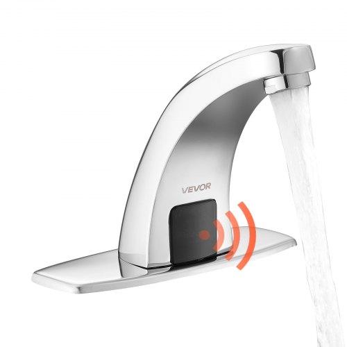Berührungsloser Waschtischhahn (verchromtes Silber) Badezimmer, Automatische Waschtischarmatur, Sensorhahn Mit Lochabdeckung, Batteriebetriebener Wasserhahn Toilettenhahn Waschbeckenarmatur