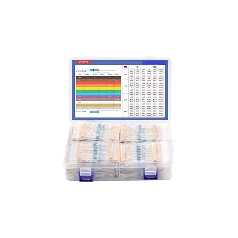 Arceli Widerstandsset Mit 2600 Teilen, 130 Werte, 1 % Toleranz, Sortierte Widerstände. Sortiment An Metallfilmwiderständen Von 1 Ohm Bis 3 Mω, 1/4 W, Inklusive Aufbewahrungsbox Für Projekte Und Experi