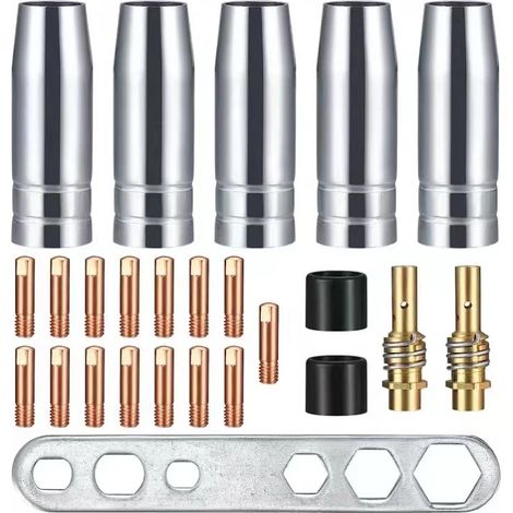 25 Embouts De Contact De Buse De Soudage, Support De Connecteur De Gaz, Soudage Adaptés Pour Ak-15/mb-15, 5 X Buses À Gaz, 15 X Buses M6 0,8 Mm, 2 X Poignées De Buse, 2 X Isolateurs