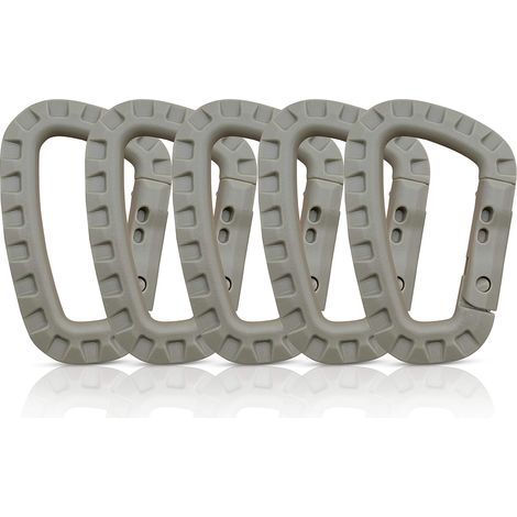 Lot De 5 Mousquetons, Mousqueton Plastique, Mousqueton Tactique, Mousqueton Militaire, Mousquetons En Plastique Dur De Qualité Supérieure, Robustes, Forme En D Multifonctionnelle