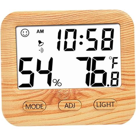 Thermomètre Intérieur Hygromètre Numérique, Jauge D'Humidité À Température En Bois Avec Horloges De Bureau Pour Chambre Et Bureau, Affichage De Temps De Testeur Précisé, Testeur À