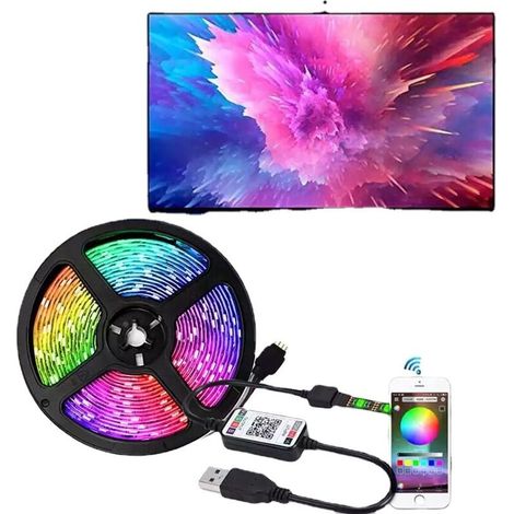 Bande Led Strip, Bande Led Flexible, Bande Lumineuse Pour Escaliers, Pièces, Non Étanche, Télécommande 24 Touches, Contrôle Bluetooth, 2m 60 Lumières