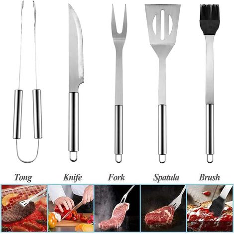 5pcs Ustensiles Barbecue, Kit Barbecue Outil De Barbecue En Acier Inoxydable, Set Barbecue Portable, Ustensiles Pour Barbecue, Accessoires Barbecue Pour Jardin, Extérieur, Randonnée, Grillades