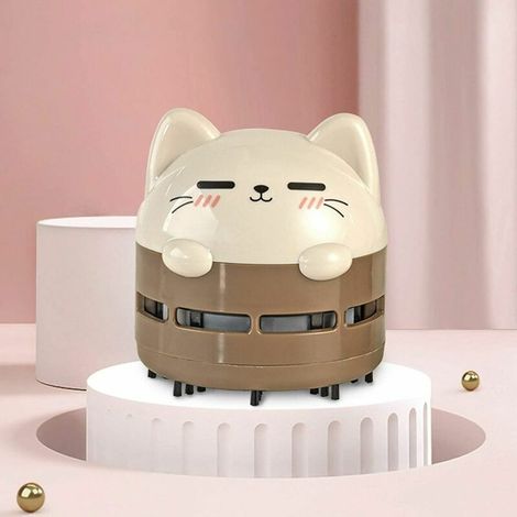 Aspirateur De Bureau Mignon, Mini Nettoyeur De Poussière De Table Rechargeable Par Usb Pour Clavier, Bureau Sans Fil Et Rotatif À 360 ° Pour Gomme À Miettes Tan Brown (tan Brown Cat) 1pc