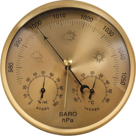 Baromètre Anéroïde 3 En 1 De Précision - Station Météo, Thermomètre Hygromètre Pour Intérieur Et Extérieur Avec Structure En Acier Inoxydable (jjaune)