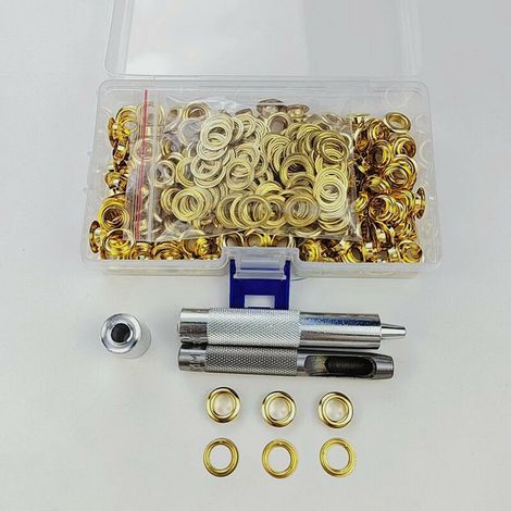 Œillets Kit, 100 Ensembles Œillets 12 Mm Œillets, Kit De Réparation De Bâche, Avec 3pcs Grommet Outils À Oeillet Œillets Kit Pour Bâche, Tissu, Rideaux ( Or)