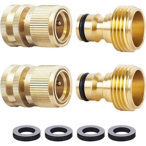 2 Paires De Tuyaux D'Arrosage 2 En 1 3/4 Pouces 2 En 1 En Laiton, Connecteur Rapide, Kit De Connexion Pour Tuyau D'Arrosage, Pour Cuisine, Jardin, Extérieur