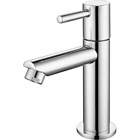 Robinet D'Évier D'Eau Froide Uniquement, Mélangeur D'Évier De Surface Durable En Acier Inoxydable Argenté, Robinet De Lavabo Pour Toilettes Invités, 270g